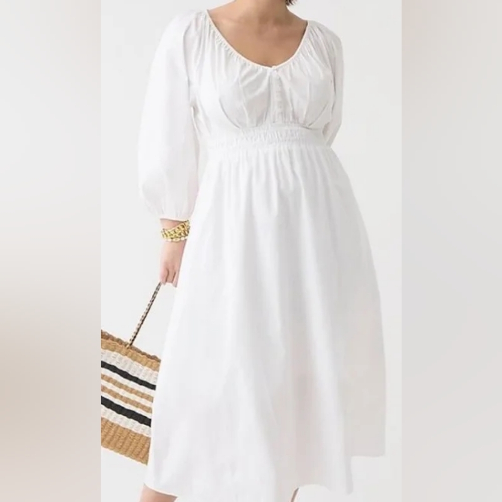 Jcrew v-neck midi dress cotton poplin white sz M, L available NWT - Picture 3 of 14